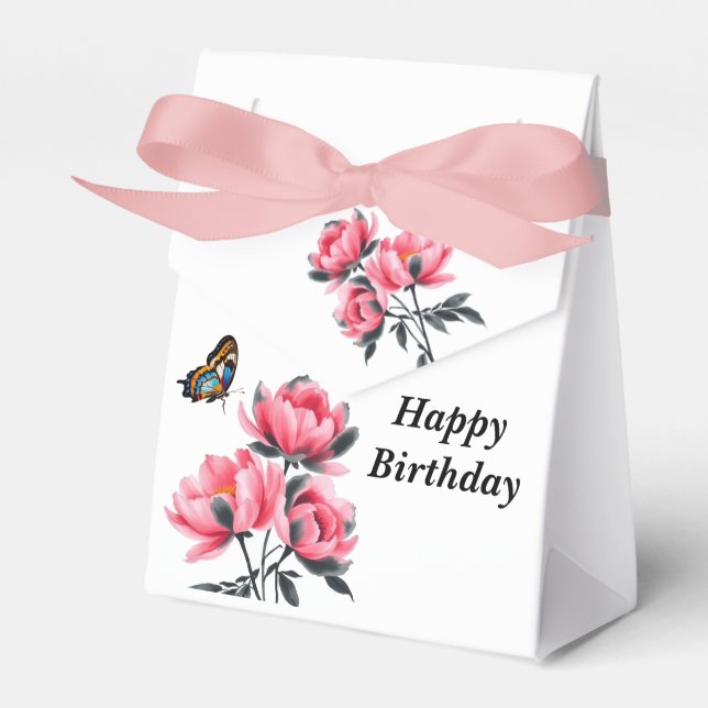 Favour, Gift Box - Pink Peony, Happy Birthday (Front Side)