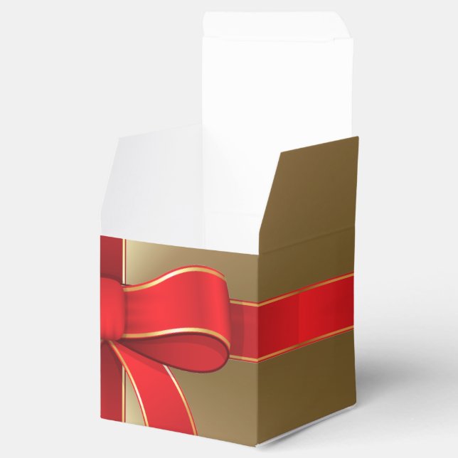 Favour/Gift Box - Red Bow & Ribbon on Gold (Opened)