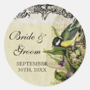 Favour Gift Seals Tags Yellow Song Bird Cage Flora