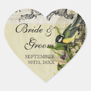 Favour Gift Seals Tags Yellow Song Bird Cage Flora