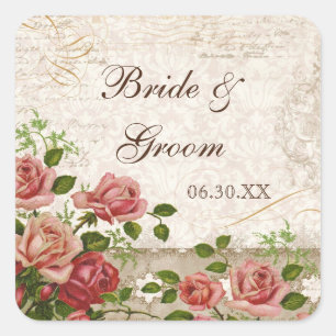 Favour Gift Stickers or Seals, Trellis Rose Vintag