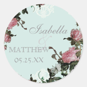Favour Gift Stickers or Seals, Trellis Rose Vintag
