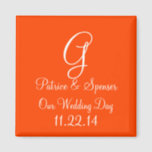 Favour Orange Red High End Matching Colour Magnet<br><div class="desc">Wedding Favour Monogram Magnets Featuring Bride's Name,  Groom's Name and Wedding Date Designer Solid Colour Style Option -  custom and custom Designer Design Option - Orange Red High End Matching Colour Colour Shade custom magnets are just right for giving out as mementos and wedding favours.</div>