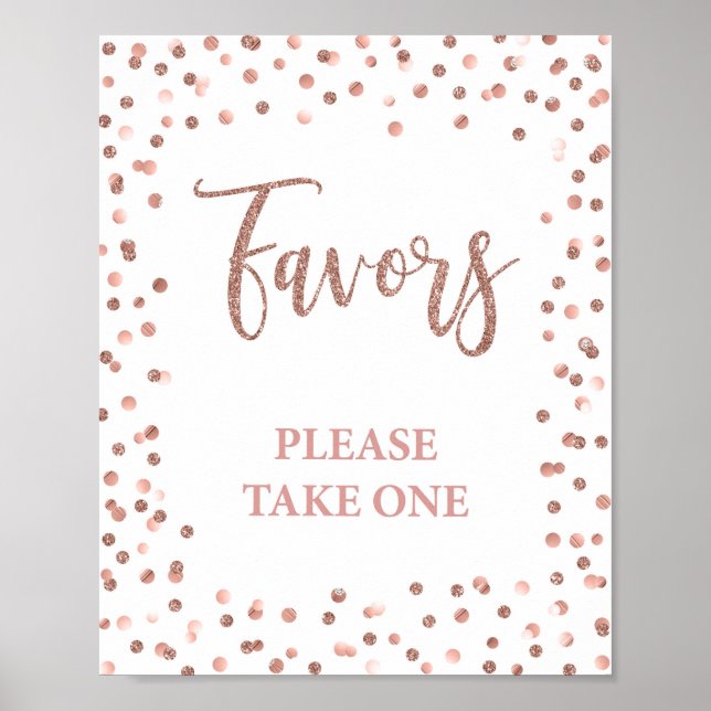 Favour Party Sign Rose Gold Glitter Confetti (Front)