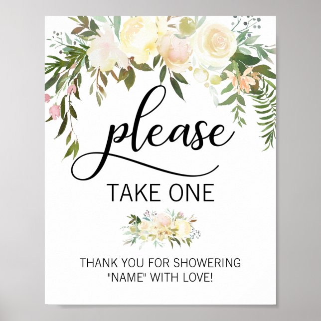 Favour PLEASE TAKE ONE Watercolor Floral Pink Sign (Front)