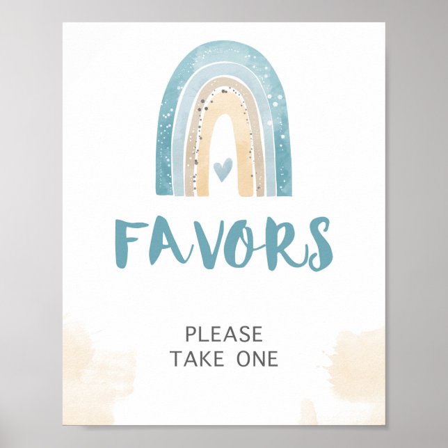 Favour Sign Blue Boho Rainbow Shower Sign (Front)
