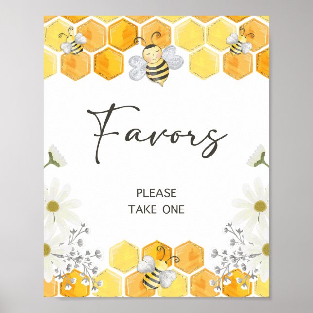Favour Sign Yellow Honey Bee Shower Sign (Front)