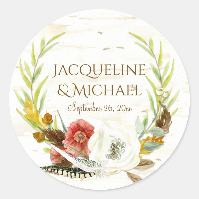 Favour Stickers Birch Wood Eucalyptus Leaf Wreath (Front)