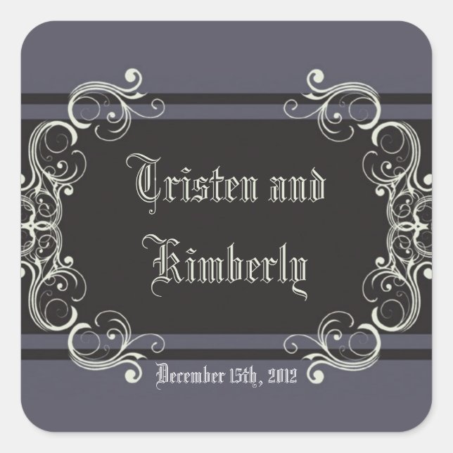 Favour Stickers Black Tie Affair Filigree Scroll (Front)