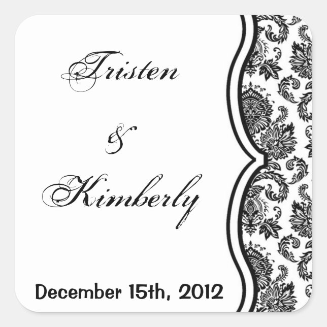 Favour Stickers Black White Damask Lace Print Patt (Front)