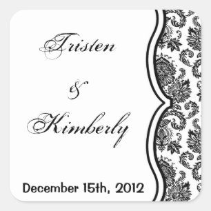 Favour Stickers Black White Damask Lace Print Patt
