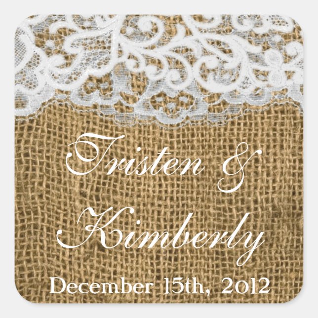 Favour Stickers Horse Shoes on Burlap Lace Country (Front)