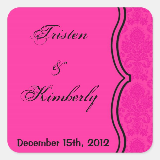 Favour Stickers Hot Pink Black Damask Lace Print (Front)
