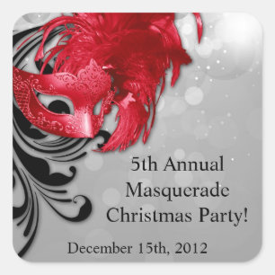 Favour Stickers Red on Silver Masquerade Christmas
