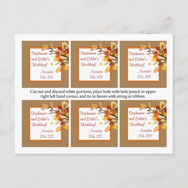 Favour Tags Autumn Branch Leaves Postcard (Front)
