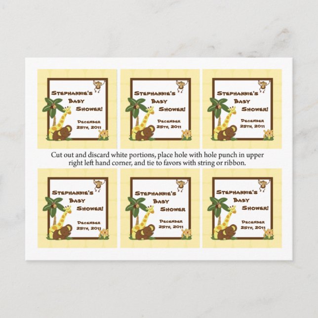 Favour Tags Jungle Babies Invitation Postcard (Front)