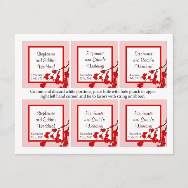 Favour Tags Red Cherry Blossom Postcard (Front)