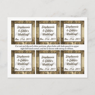 Favour Tags Vintage Brown Damask Postcard