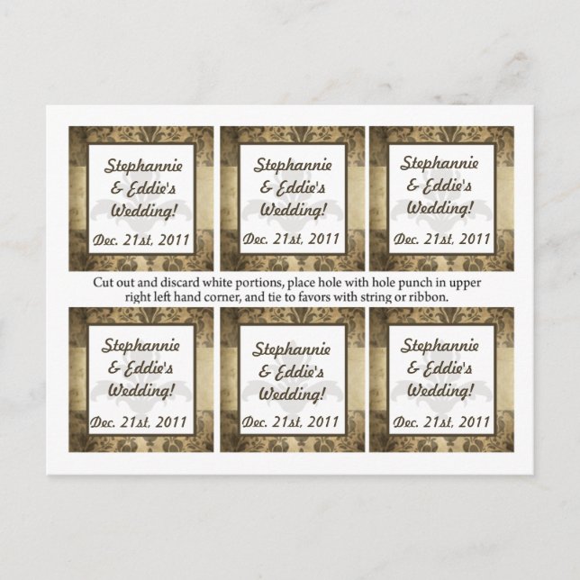 Favour Tags Vintage Brown Damask Postcard (Front)