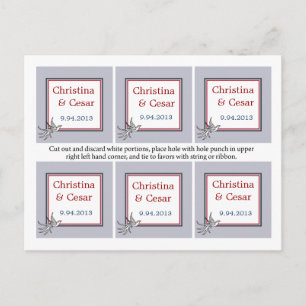 Favour Tags White Dove Red Blue BG Ribbon Birds An Postcard