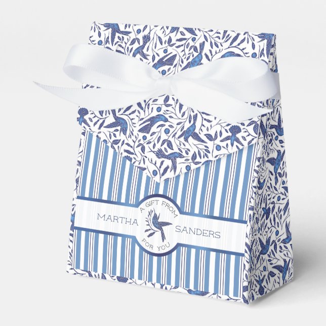 Favour the Delft Blue Birds & Stripes Box (Front Side)
