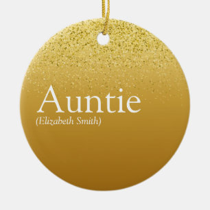 Favourite Aunt, Auntie Definition Gold Glitter Ceramic Tree Decoration