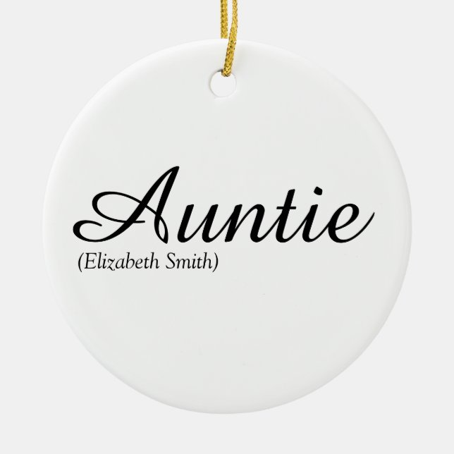 Favourite Aunt, Auntie Definition Modern Script Ceramic Tree Decoration (Front)