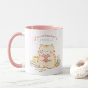 Favourite Aunt Cute Kawaii Kitty Cat Sweet Pink Mug