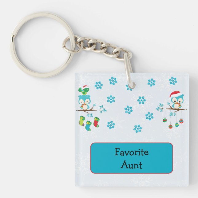 Favourite Aunt Snowflake Owls Key Ring (Front)
