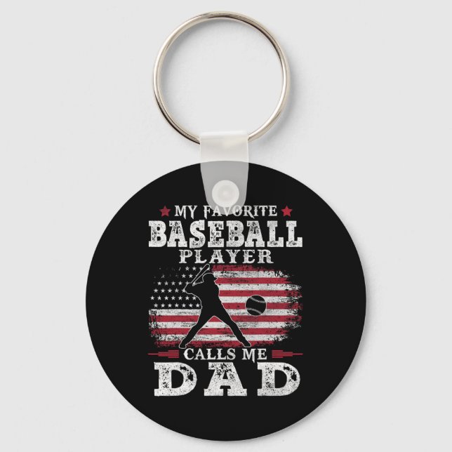 Favourite Baseball Player Calls Me Dad Usa Flag Fa Key Ring (Front)