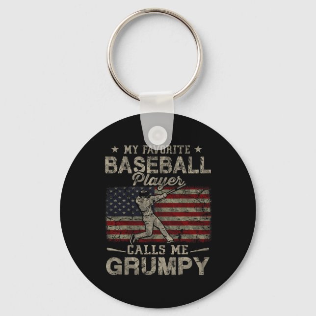 Favourite Baseball Player Calls Me Grumpy Father's Key Ring (Front)