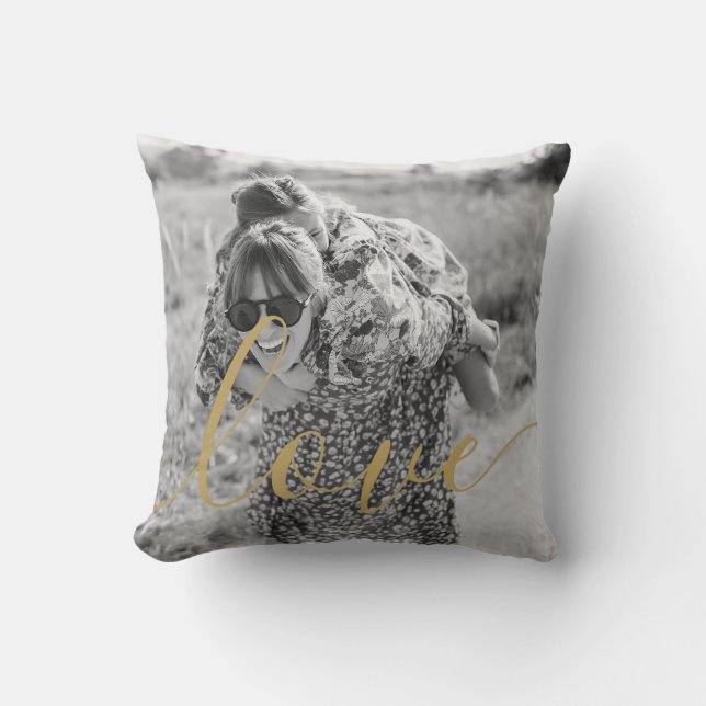 Favourite Black and White Photo Gold Script Cushion (Front)