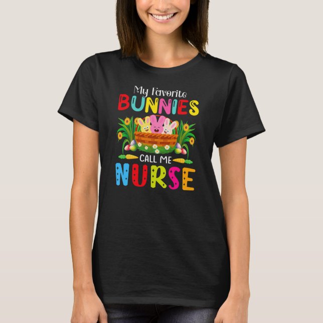 Favourite Bunnies Easter Scrubs ER NICU PICU CNA L T-Shirt (Front)