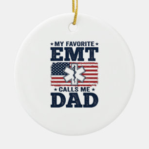 Favourite EMT Calls Me Dad Vintage Patriotic Shirt Ceramic Tree Decoration