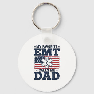 Favourite EMT Calls Me Dad Vintage Patriotic Shirt Key Ring
