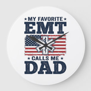 Favourite EMT Calls Me Dad Vintage Patriotic Shirt Large Clock