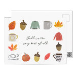 Favourite Fall Things Postcard<br><div class="desc">This enchanting autumn-themed design is adorned with sweet little Fall themed illustrations. The rich,  warm colours and exquisite detailing capture the essence of the season,  making it a perfect choice for a variety of fall occasions.</div>