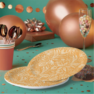 Favourite Floral Pattern in Golden Yellow, Paper Plate
