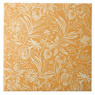 Favourite Floral Pattern in Golden Yellow, Tile