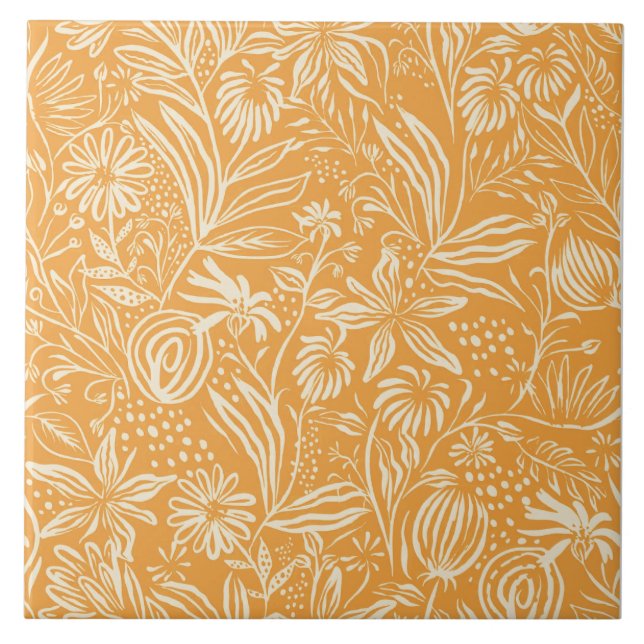 Favourite Floral Pattern in Golden Yellow, Tile (Front)