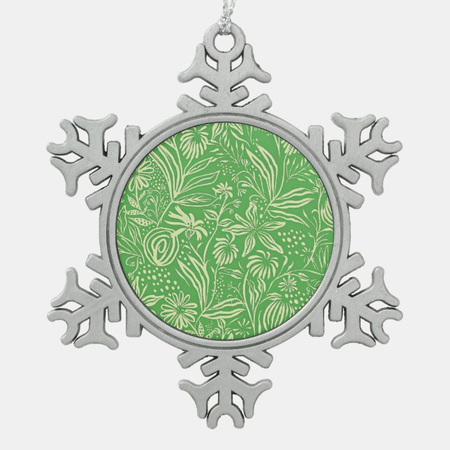 Favourite Floral Pattern in Green Snowflake Pewter Christmas Ornament (Front)