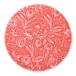 Favourite Floral Pattern, Red, Ceramic Knob