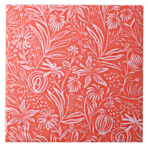 Favourite Floral Pattern, Red, Tile