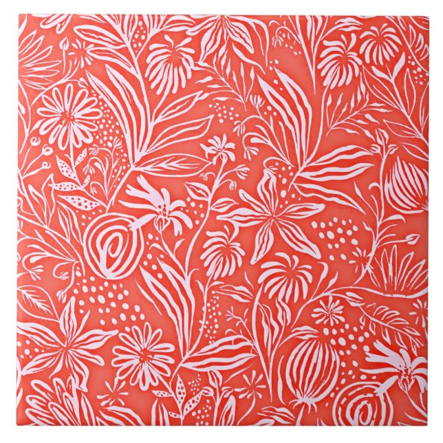 Favourite Floral Pattern, Red, Tile (Front)