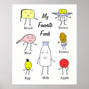 Favourite Foods Vintage Kitchen Art Poster