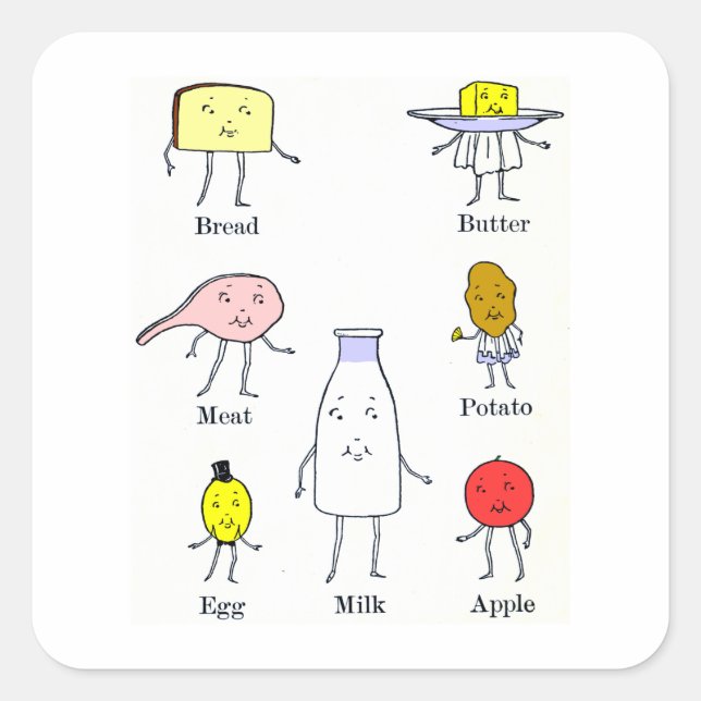 Favourite Foods Vintage Kitchen Art Square Sticker (Front)