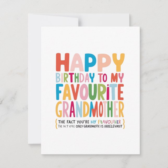 "Favourite Grandmother Birthday Card" Holiday Card (Front)