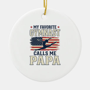 Favourite Gymnast Calls Me Papa Patriotic Vintage Ceramic Tree Decoration