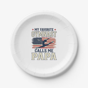 Favourite Gymnast Calls Me Papa Patriotic Vintage  Paper Plate