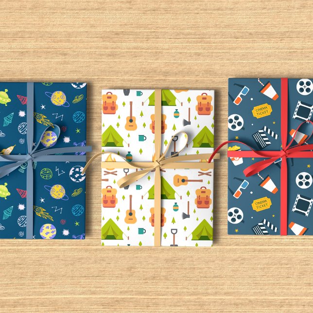 Favourite Hobbies Trio Patterns Wrapping Paper Sheet (Creator Uploaded)